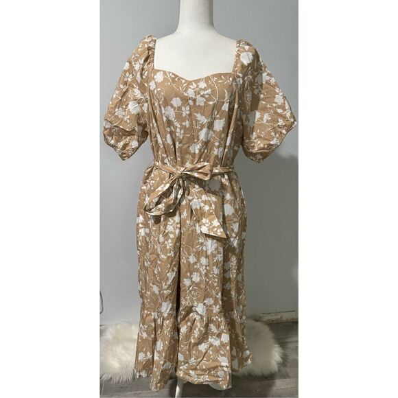 Talbots NWT silhouette blooms puff sleeve poplin floral midi dress with pockets - Picture 2 of 9